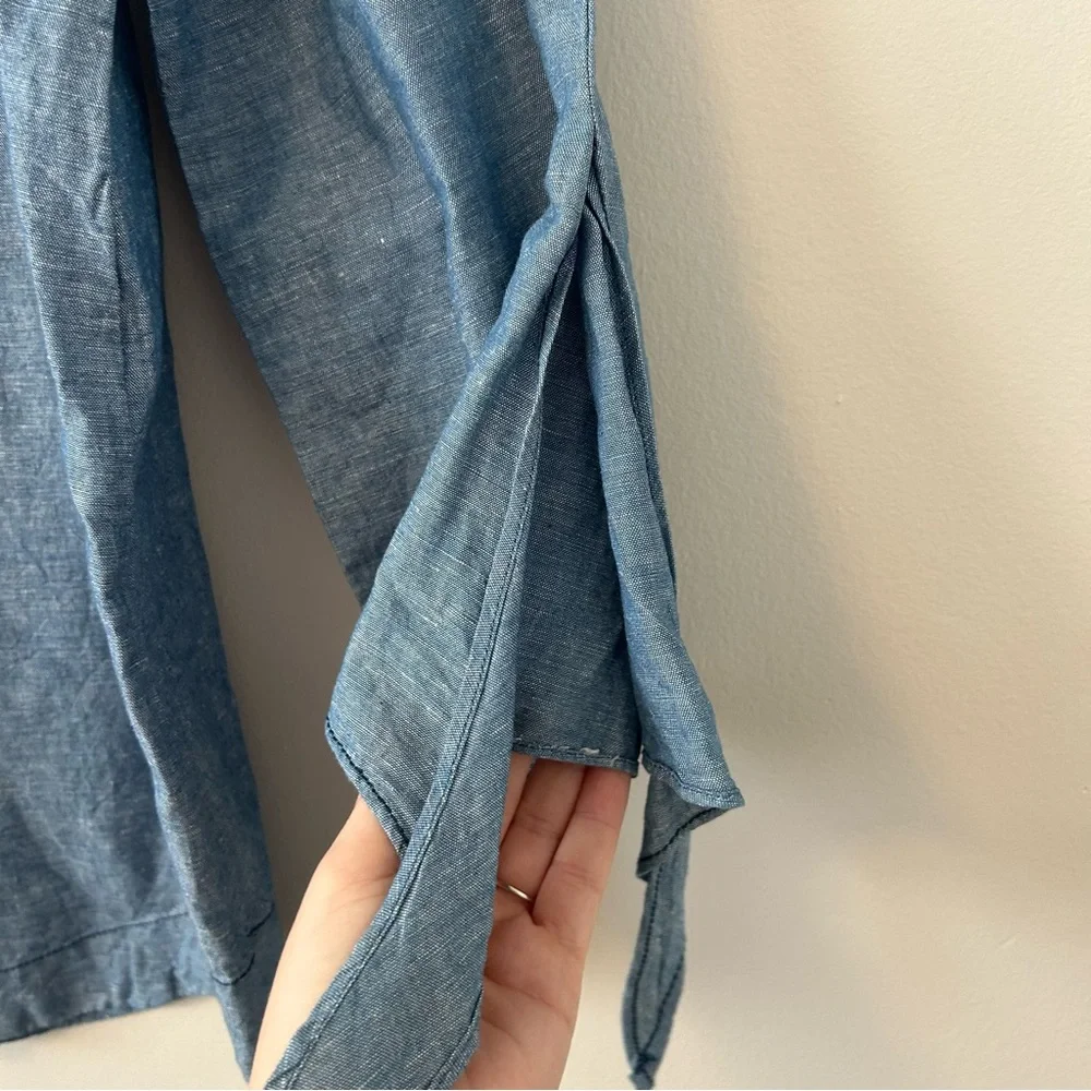 Free People Show Me Some Shoulder Chambray Off the Shoulder Linen Blend Top